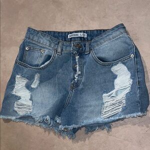 Zara Z1975 Basic Denim Blue Distressed Jean Shorts Style No. 7563 “Destroyed”